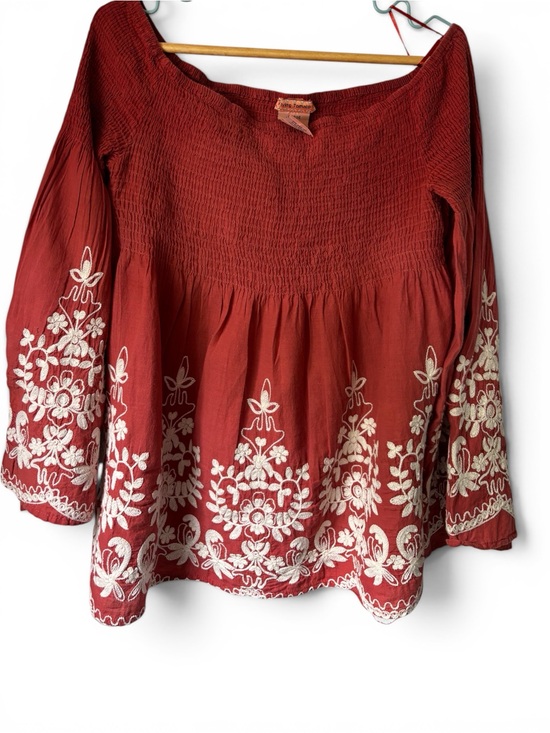 Flying Tomato Tops - Flying Tomato Red Embroidered Peasant Tunic